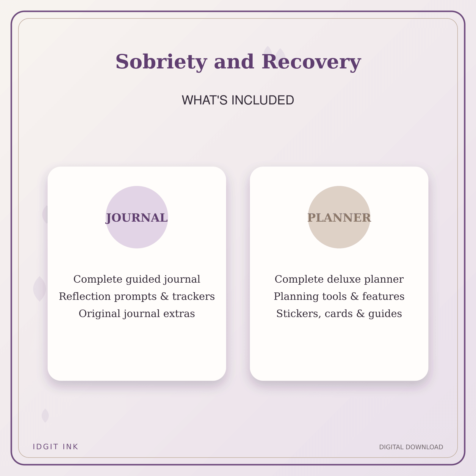 Idgit Ink Sobriety and Recovery deluxe journal and planner bundle — complete journal and planner bundle contents