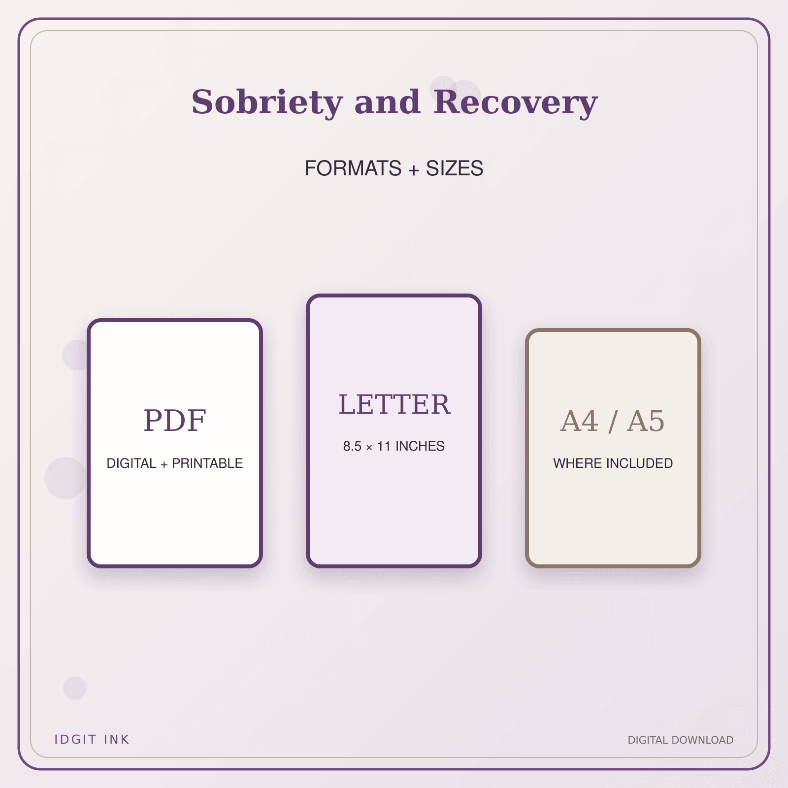 Idgit Ink Sobriety and Recovery deluxe journal and planner bundle — digital formats and available page sizes