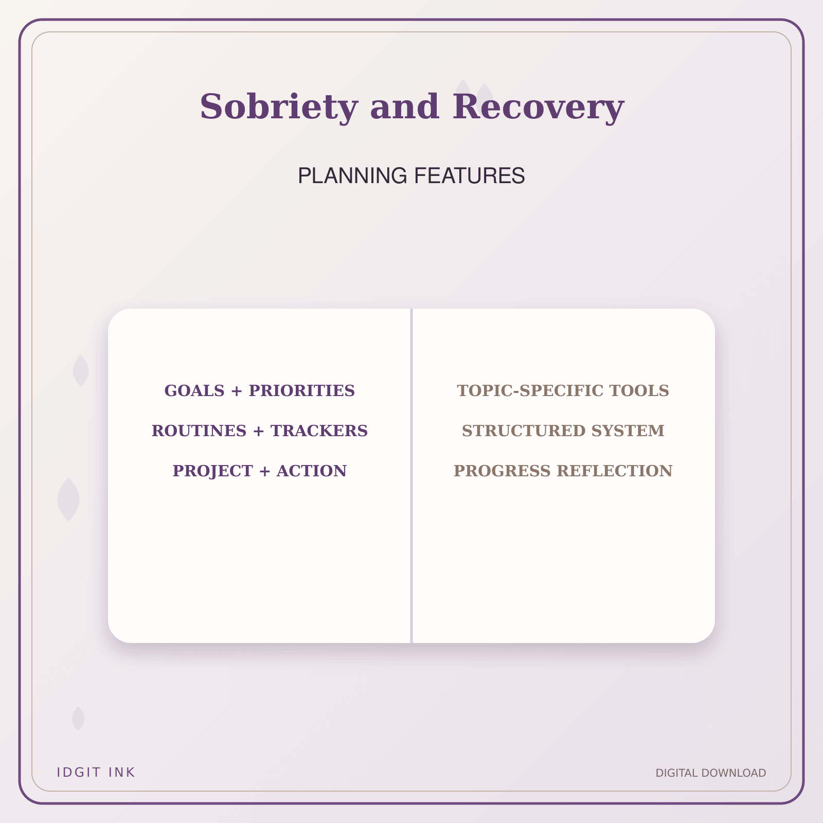 Idgit Ink Sobriety and Recovery deluxe journal and planner bundle — planner organization and planning features