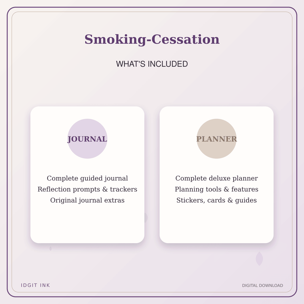 Idgit Ink Smoking-Cessation deluxe journal and planner bundle — complete journal and planner bundle contents