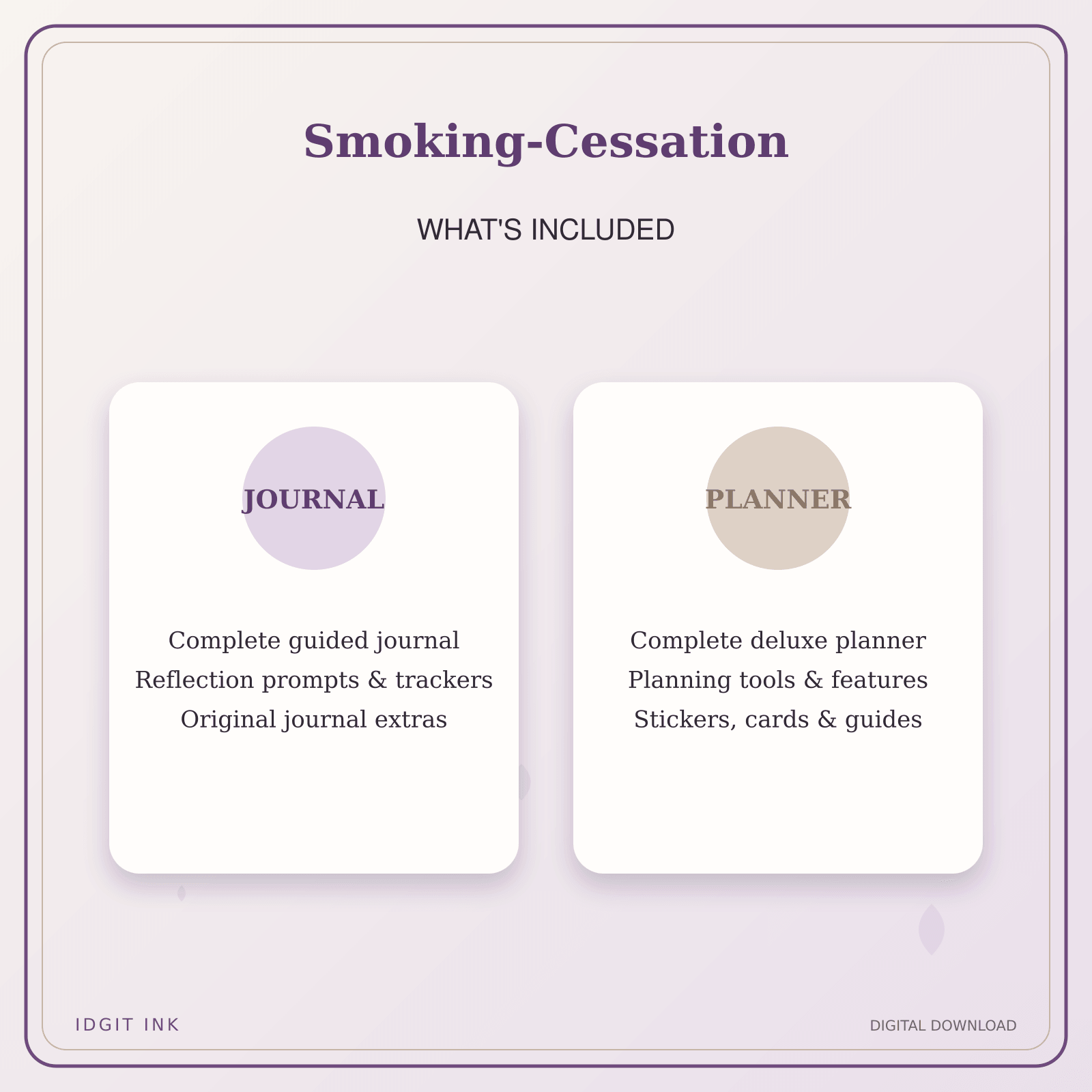 Idgit Ink Smoking-Cessation deluxe journal and planner bundle — complete journal and planner bundle contents