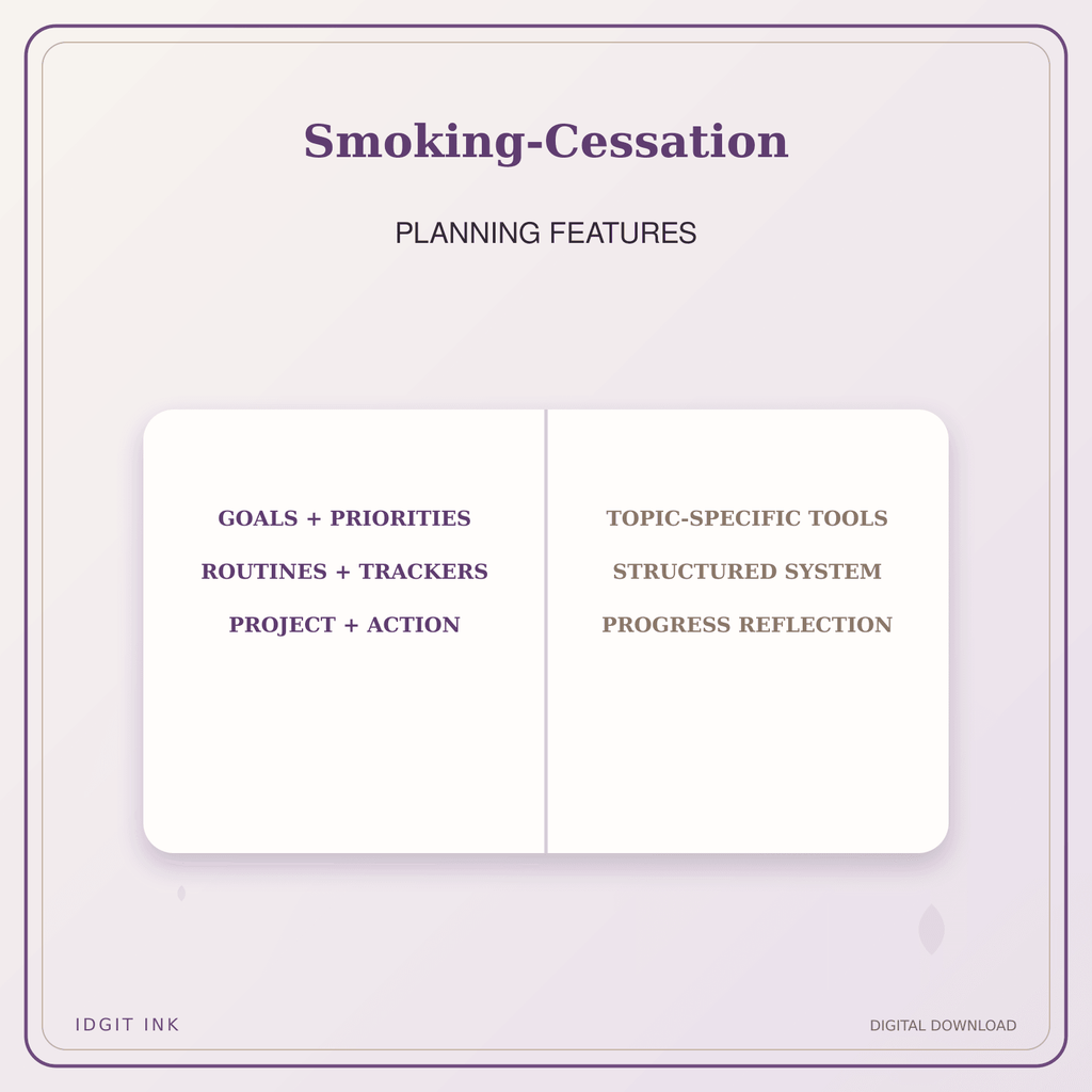 Idgit Ink Smoking-Cessation deluxe journal and planner bundle — planner organization and planning features