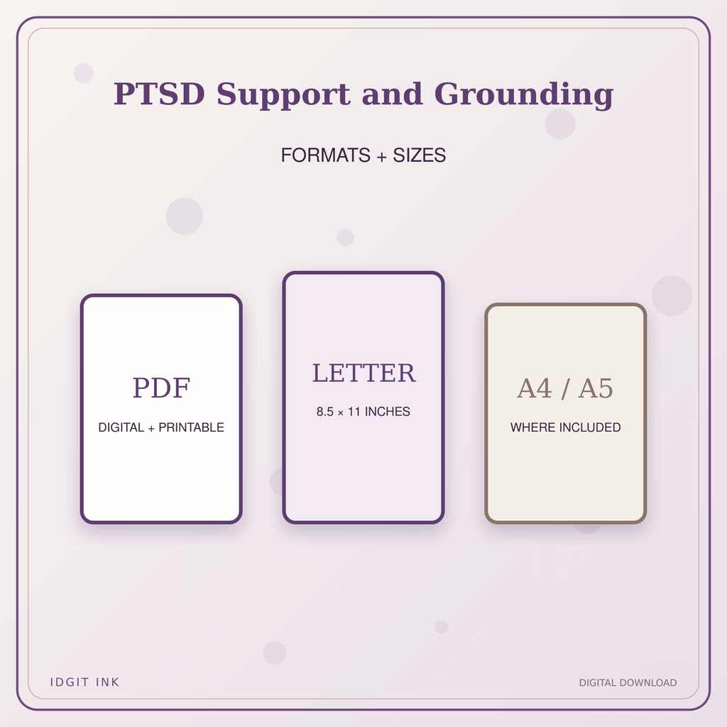 Idgit Ink PTSD Support and Grounding deluxe journal and planner bundle — digital formats and available page sizes