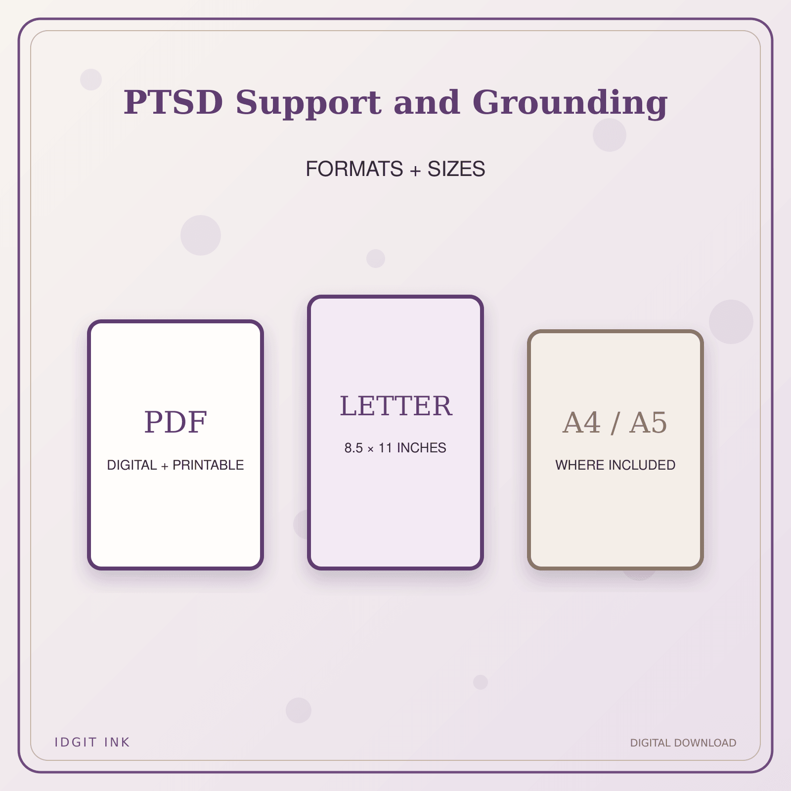 Idgit Ink PTSD Support and Grounding deluxe journal and planner bundle — digital formats and available page sizes