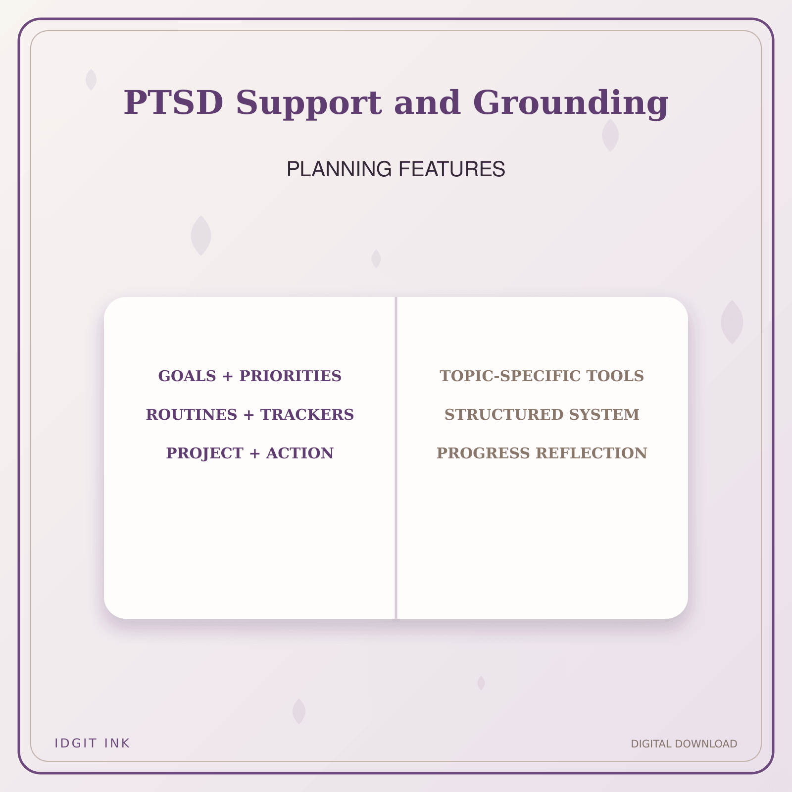 Idgit Ink PTSD Support and Grounding deluxe journal and planner bundle — planner organization and planning features