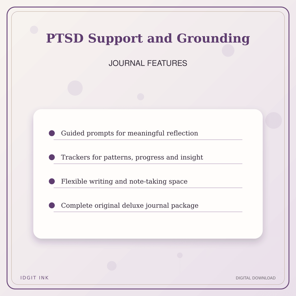 Idgit Ink PTSD Support and Grounding deluxe journal and planner bundle — journal prompts and reflection features
