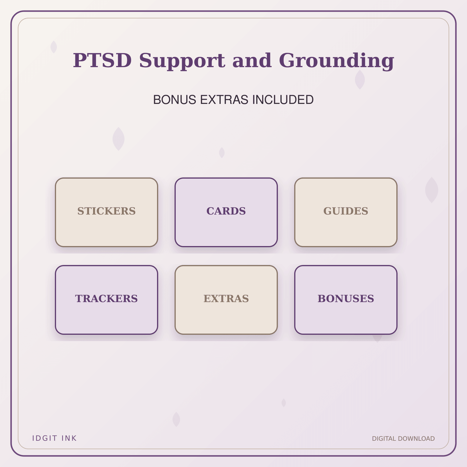 Idgit Ink PTSD Support and Grounding deluxe journal and planner bundle — included digital stickers and cards