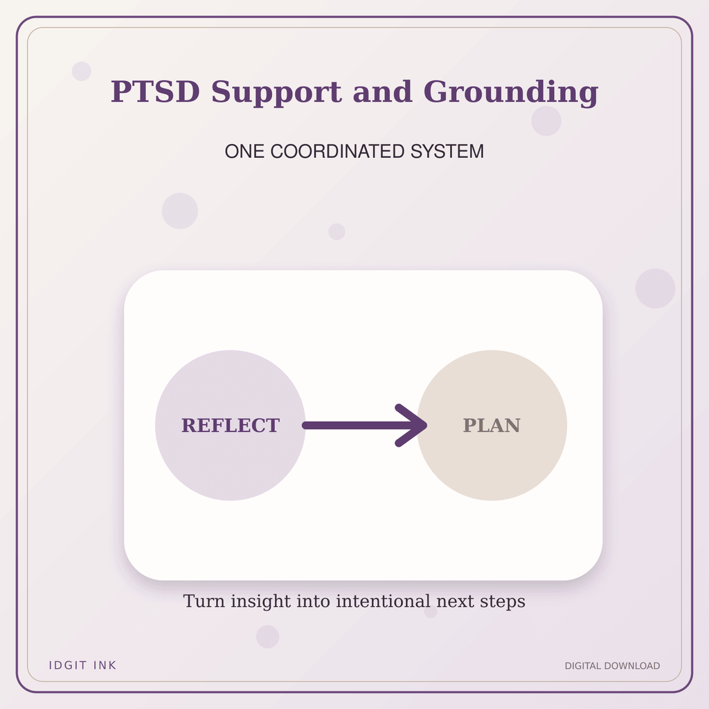 Idgit Ink PTSD Support and Grounding deluxe journal and planner bundle — topic-specific benefits and use cases