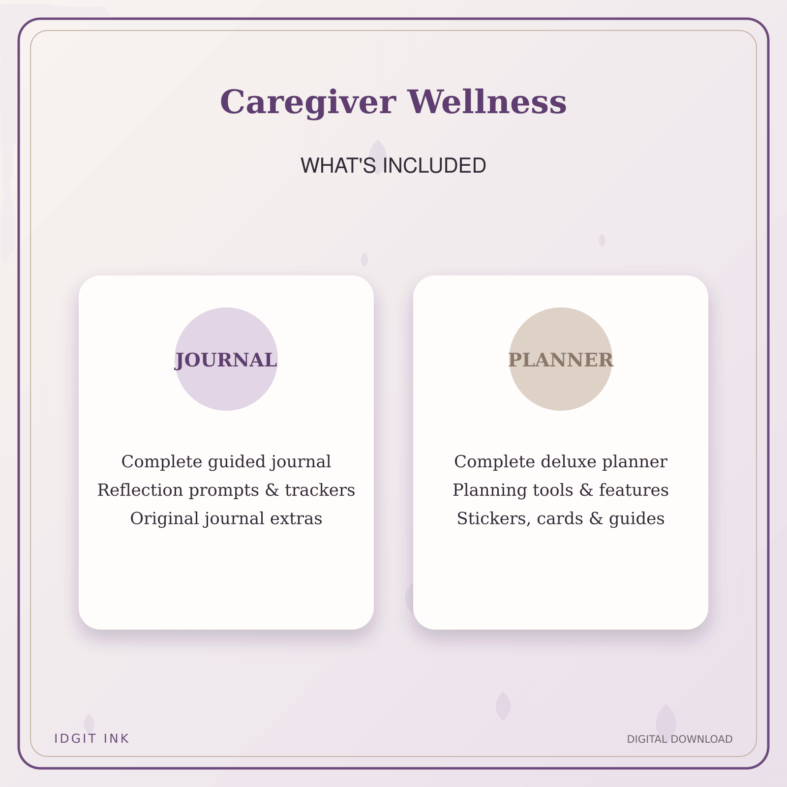 Idgit Ink Caregiver Wellness deluxe journal and planner bundle — complete journal and planner bundle contents