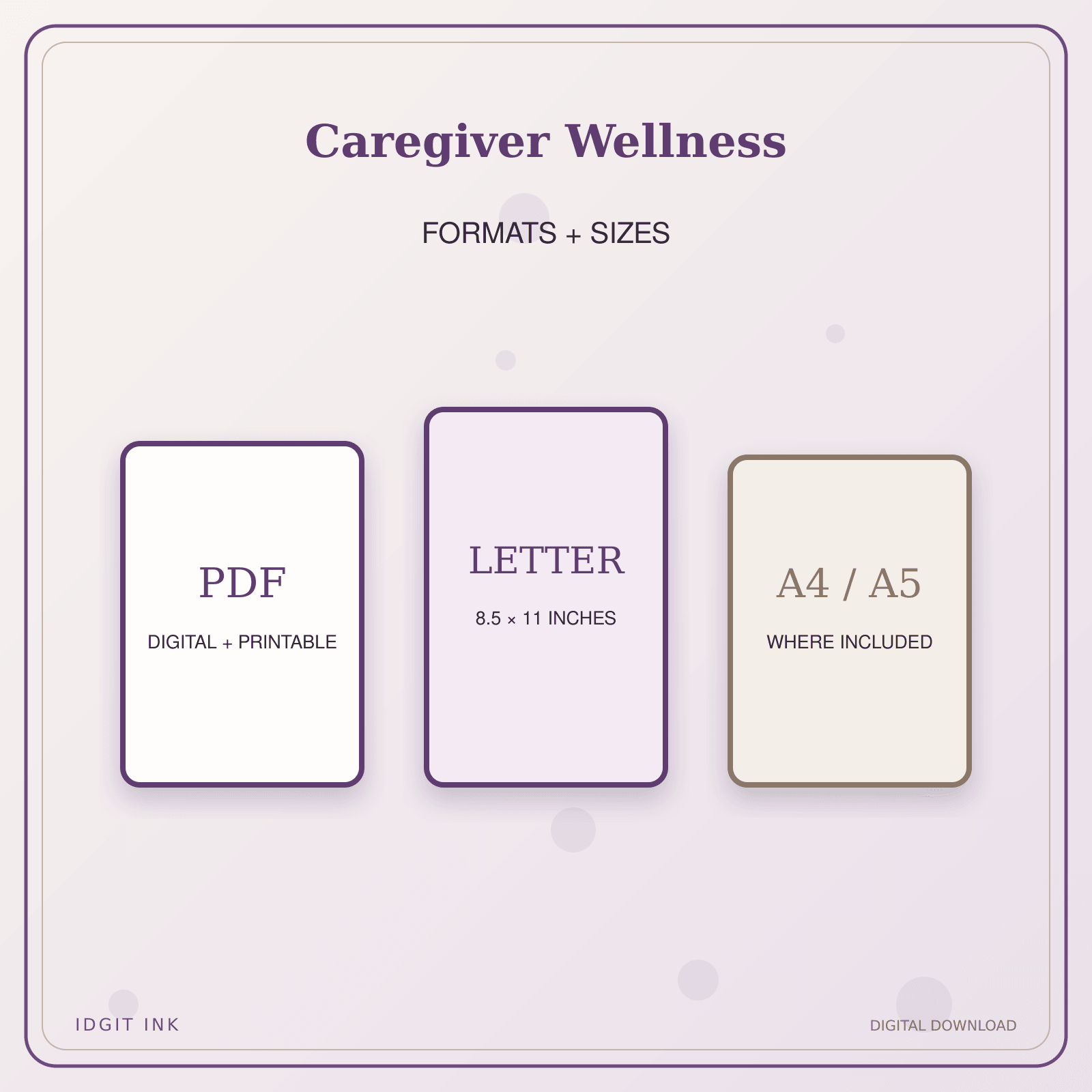 Idgit Ink Caregiver Wellness deluxe journal and planner bundle — digital formats and available page sizes
