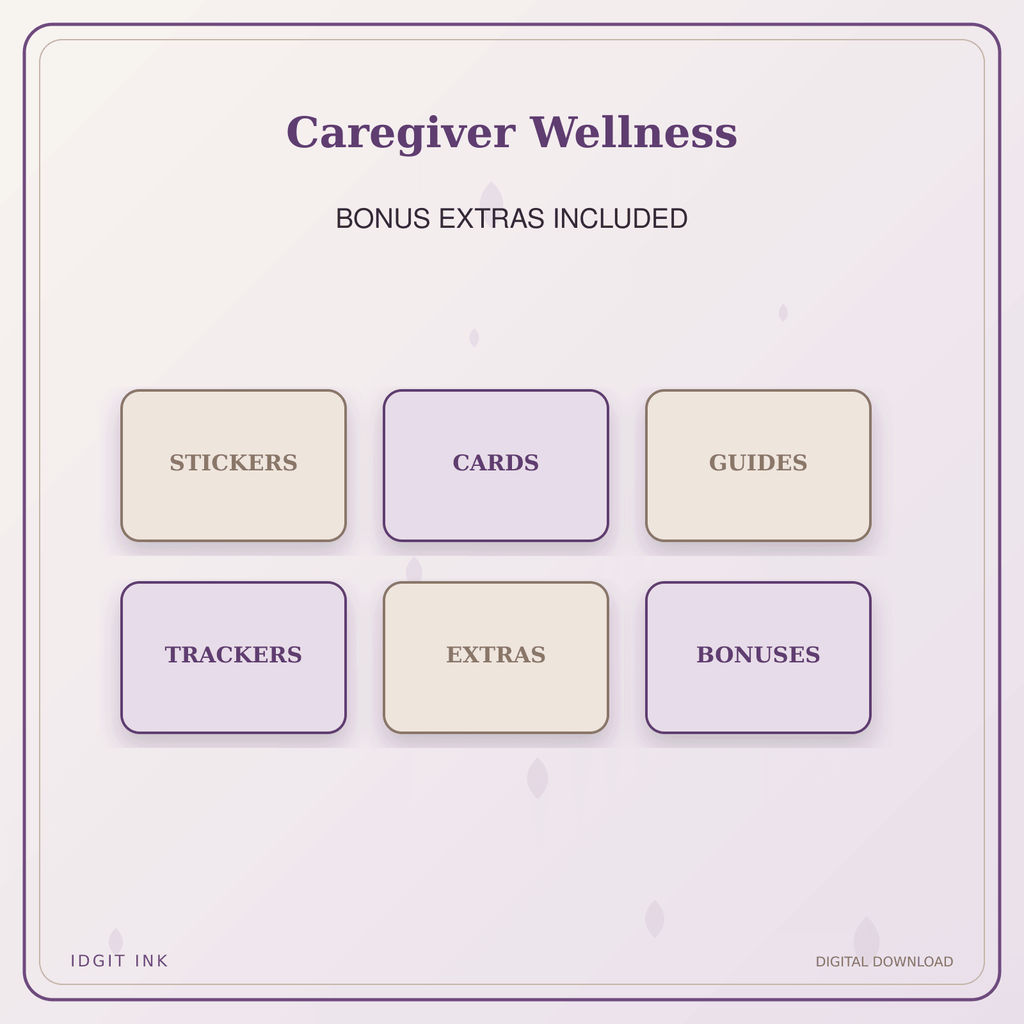 Idgit Ink Caregiver Wellness deluxe journal and planner bundle — included digital stickers and cards