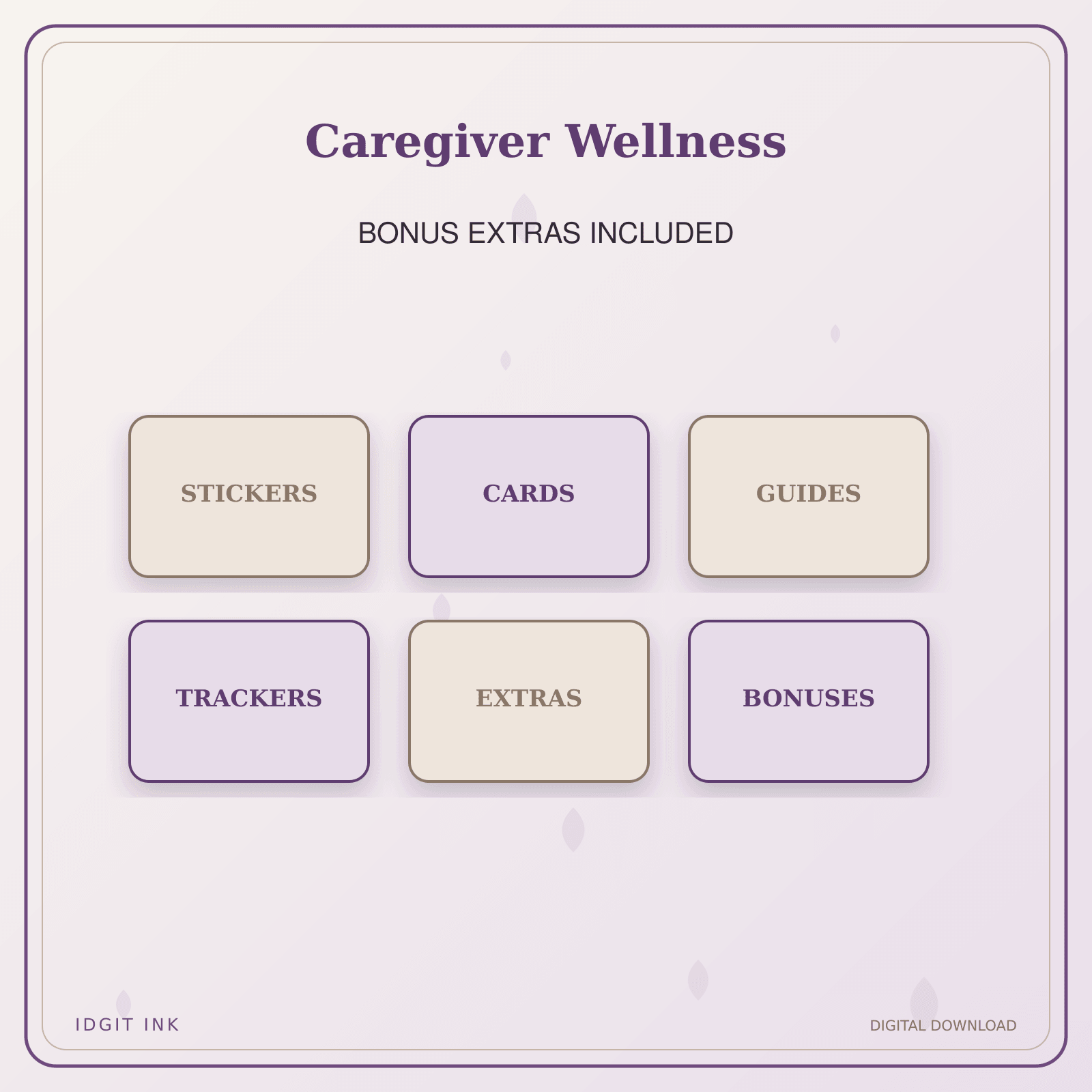 Idgit Ink Caregiver Wellness deluxe journal and planner bundle — included digital stickers and cards