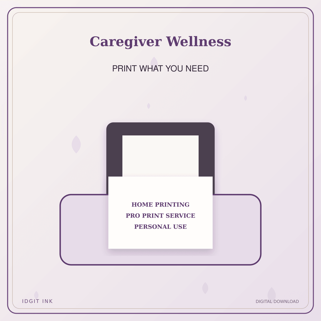 Idgit Ink Caregiver Wellness deluxe journal and planner bundle — home and professional printing information