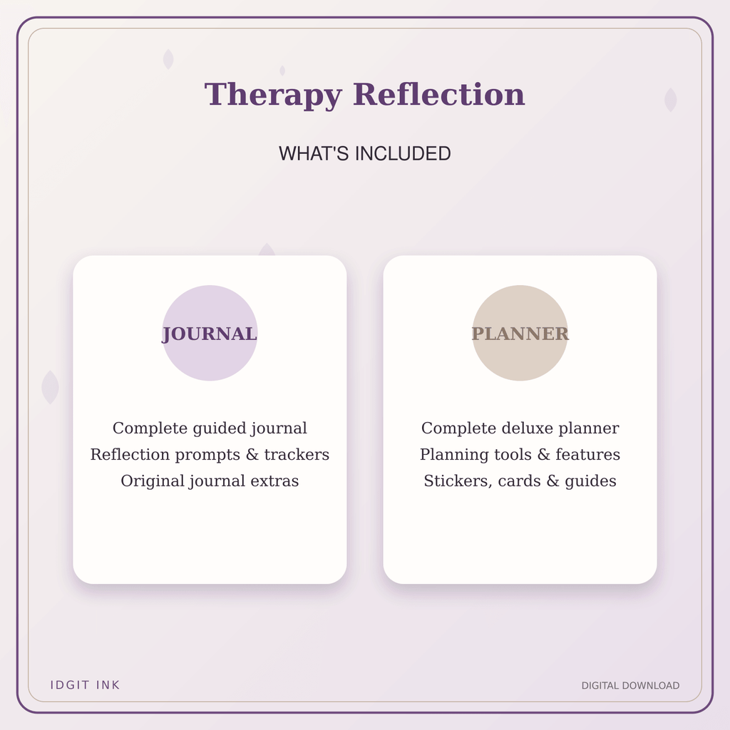 Idgit Ink Therapy Reflection deluxe journal and planner bundle — complete journal and planner bundle contents