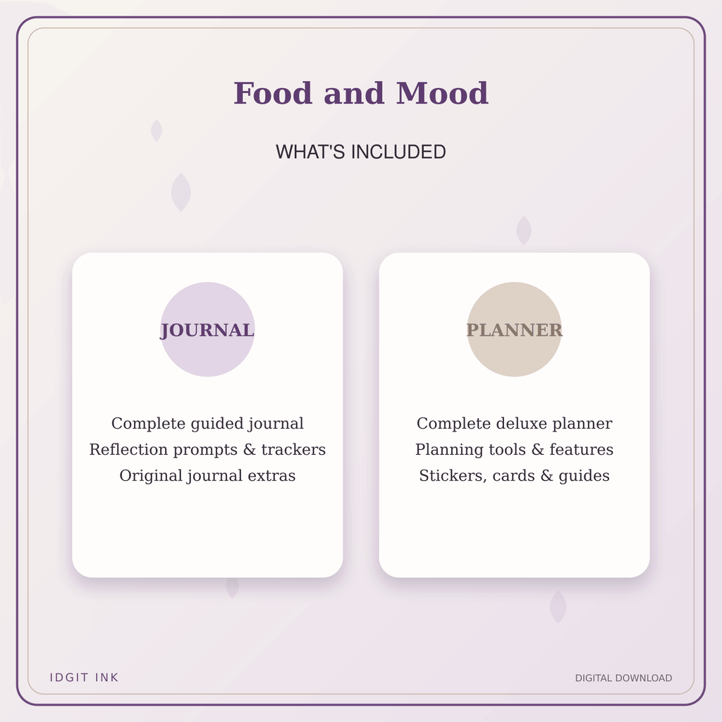 Idgit Ink Food and Mood deluxe journal and planner bundle — complete journal and planner bundle contents