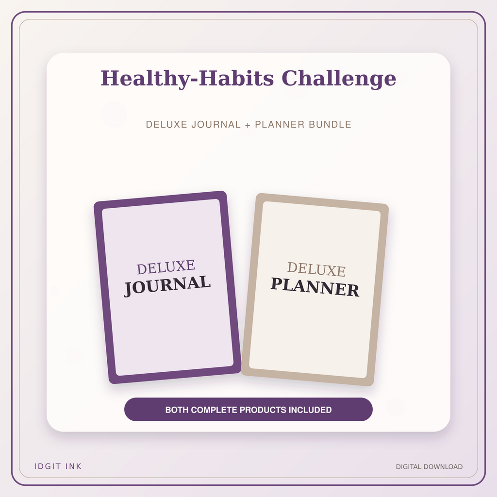 Idgit Ink Healthy-Habits Challenge deluxe journal and planner bundle — primary bundle cover showing both deluxe products