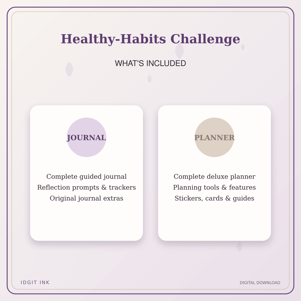 Idgit Ink Healthy-Habits Challenge deluxe journal and planner bundle — complete journal and planner bundle contents