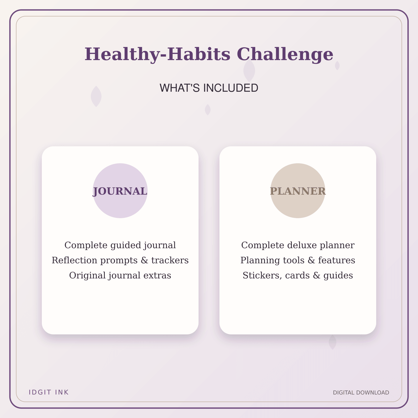 Idgit Ink Healthy-Habits Challenge deluxe journal and planner bundle — complete journal and planner bundle contents