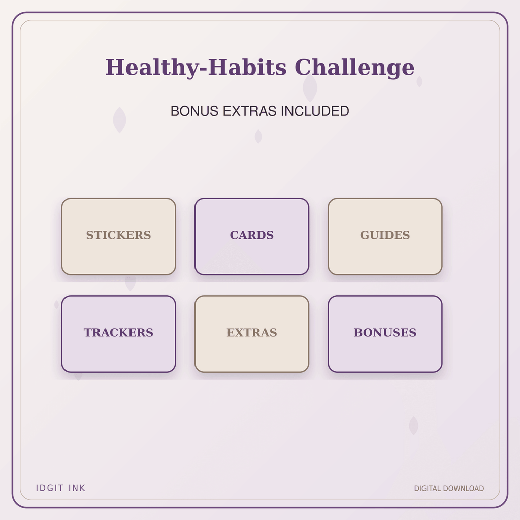 Idgit Ink Healthy-Habits Challenge deluxe journal and planner bundle — included digital stickers and cards