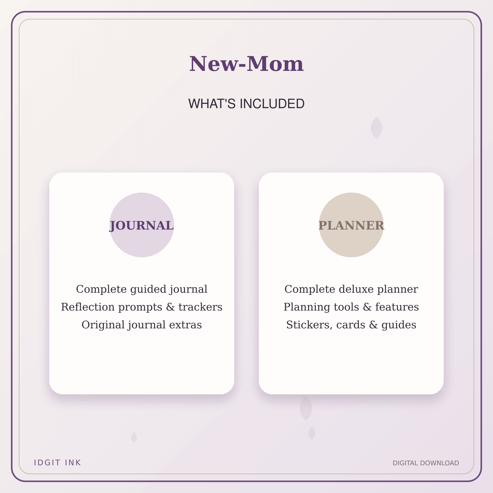 Idgit Ink New-Mom deluxe journal and planner bundle — complete journal and planner bundle contents