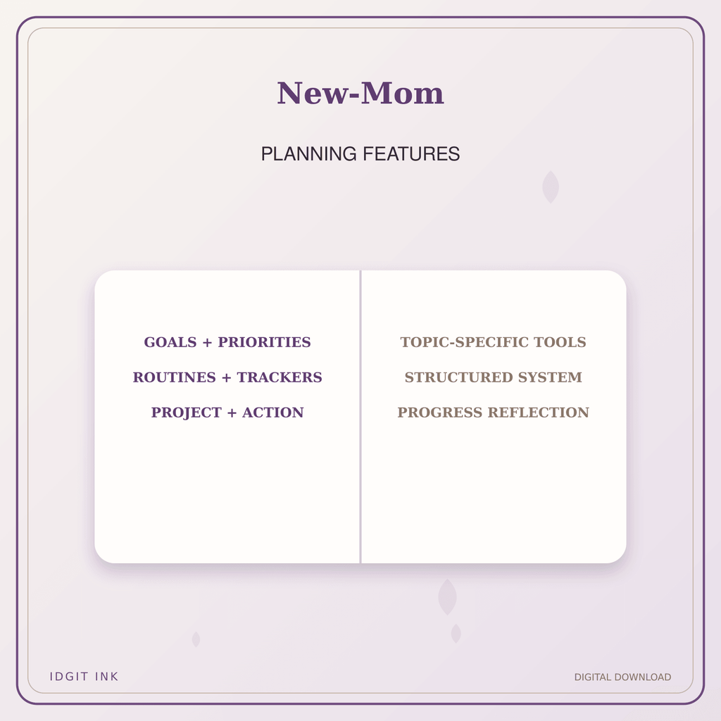 Idgit Ink New-Mom deluxe journal and planner bundle — planner organization and planning features