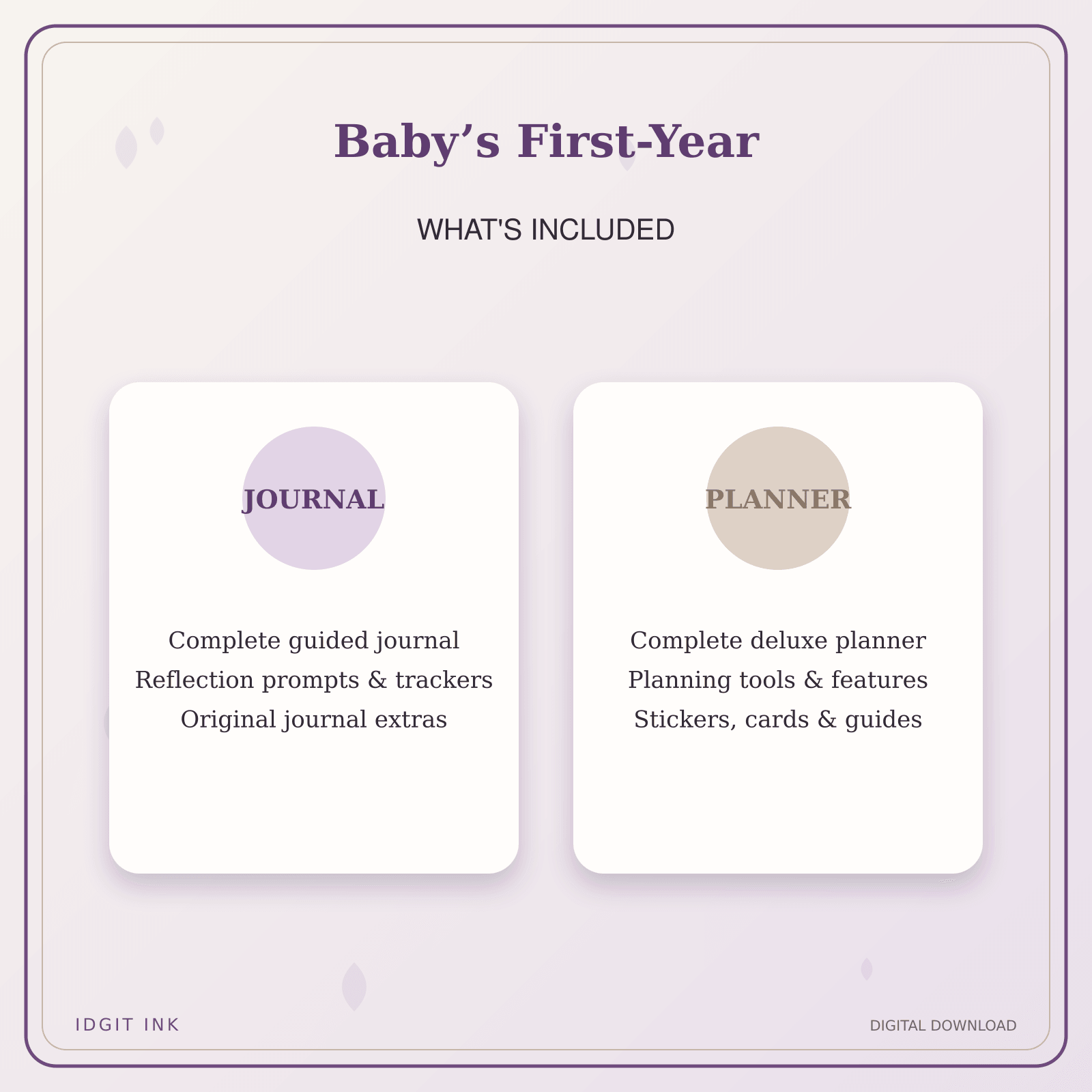 Idgit Ink Baby’s First-Year deluxe journal and planner bundle — complete journal and planner bundle contents