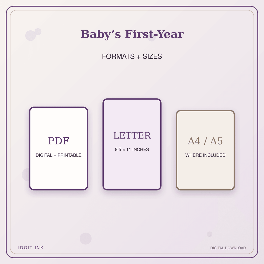 Idgit Ink Baby’s First-Year deluxe journal and planner bundle — digital formats and available page sizes