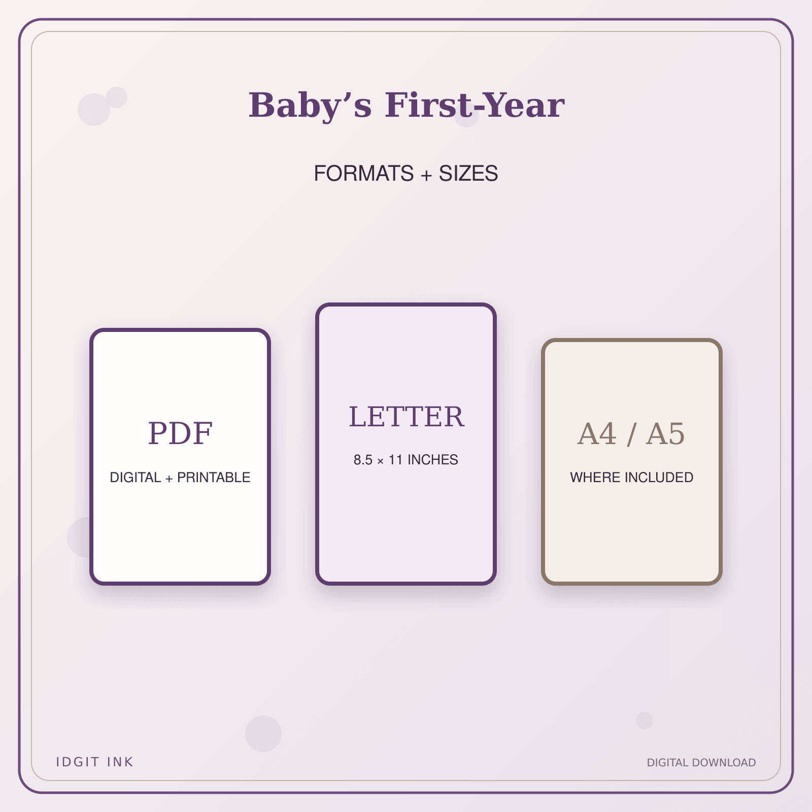 Idgit Ink Baby’s First-Year deluxe journal and planner bundle — digital formats and available page sizes