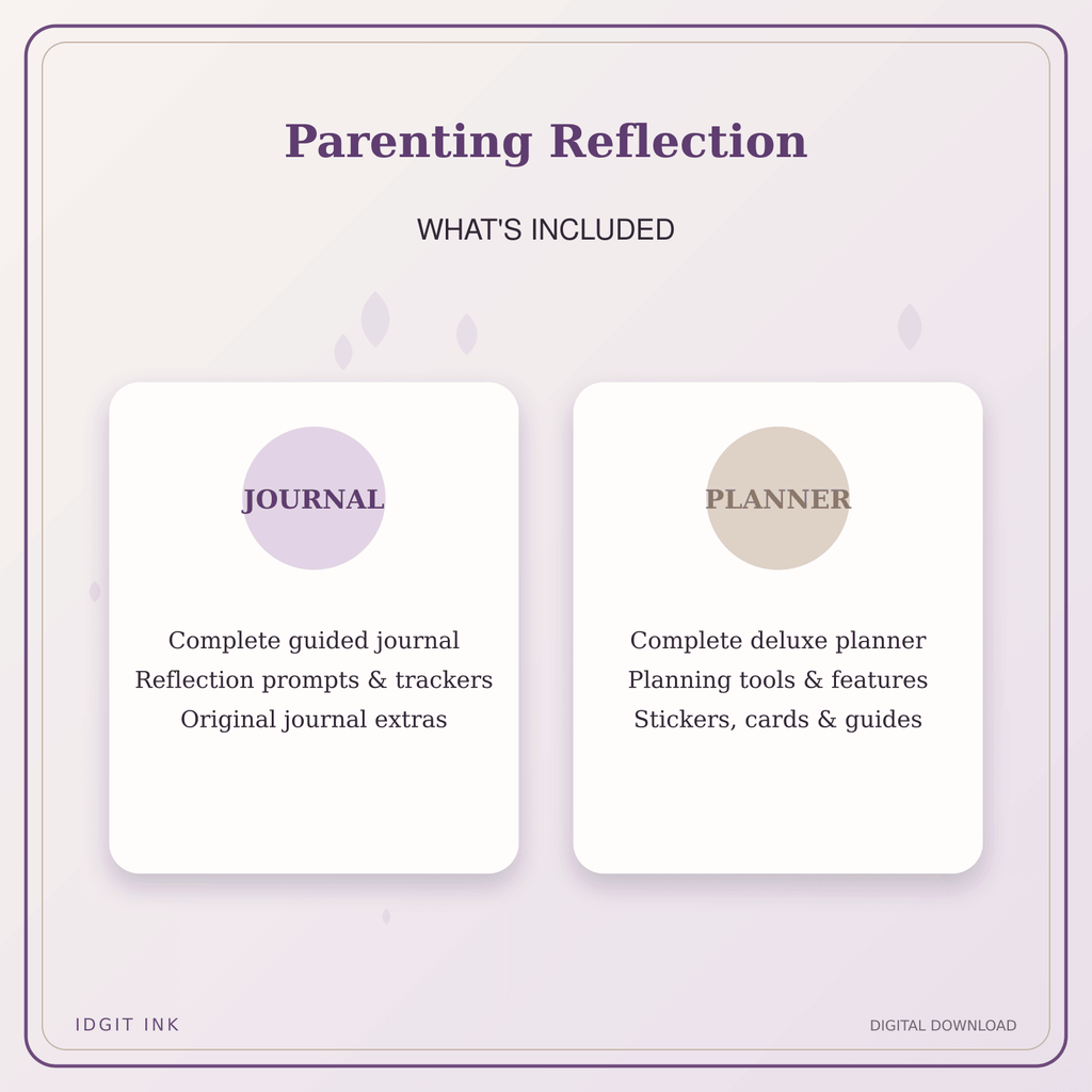 Idgit Ink Parenting Reflection deluxe journal and planner bundle — complete journal and planner bundle contents