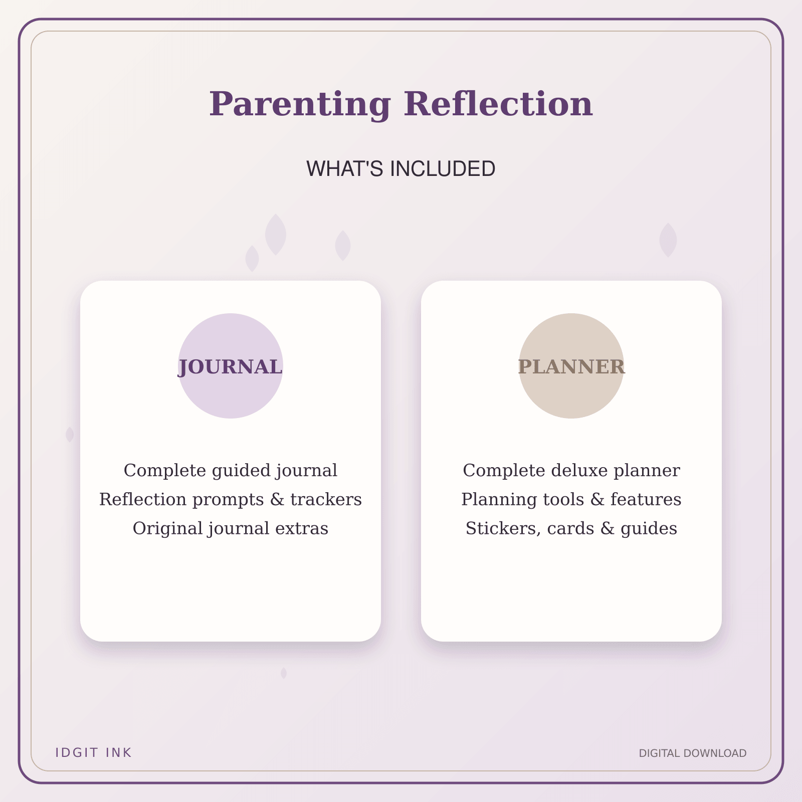 Idgit Ink Parenting Reflection deluxe journal and planner bundle — complete journal and planner bundle contents