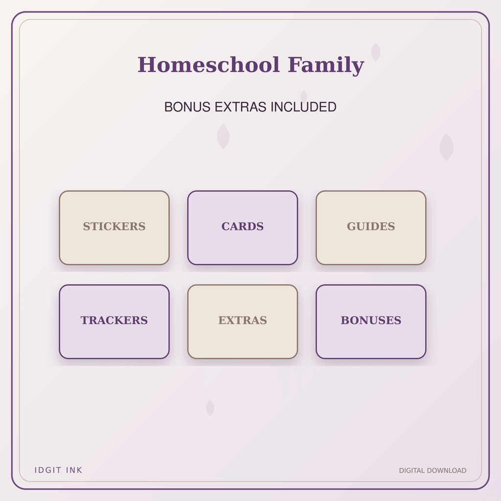 Idgit Ink Homeschool Family deluxe journal and planner bundle — included digital stickers and cards
