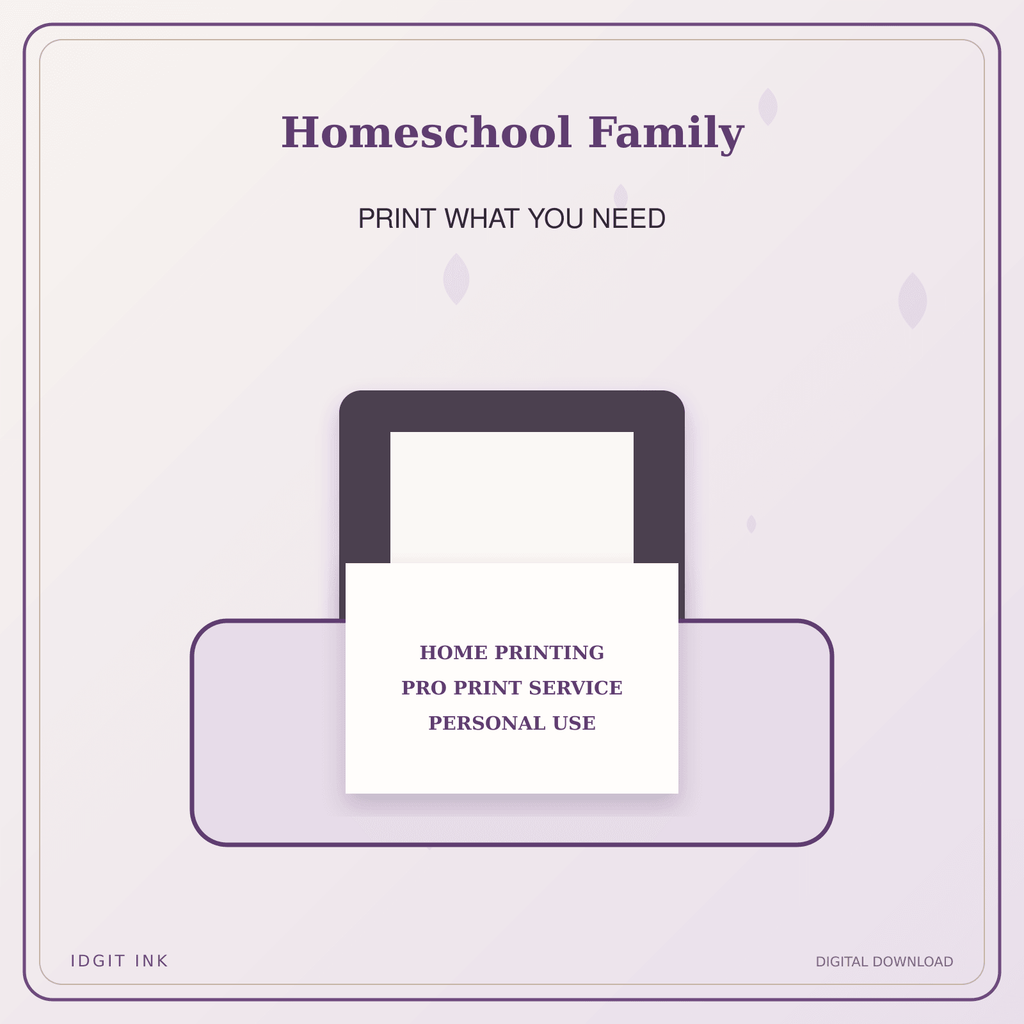 Idgit Ink Homeschool Family deluxe journal and planner bundle — home and professional printing information