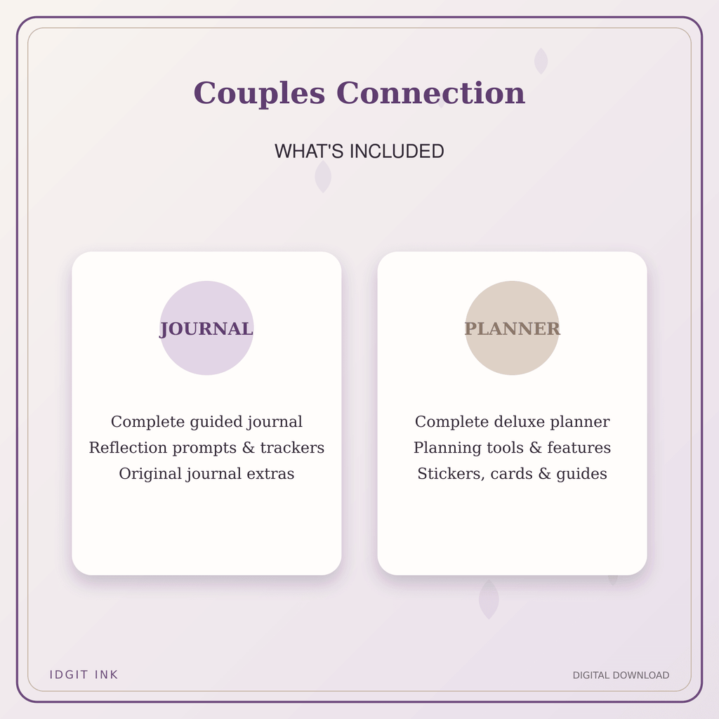 Idgit Ink Couples Connection deluxe journal and planner bundle — complete journal and planner bundle contents