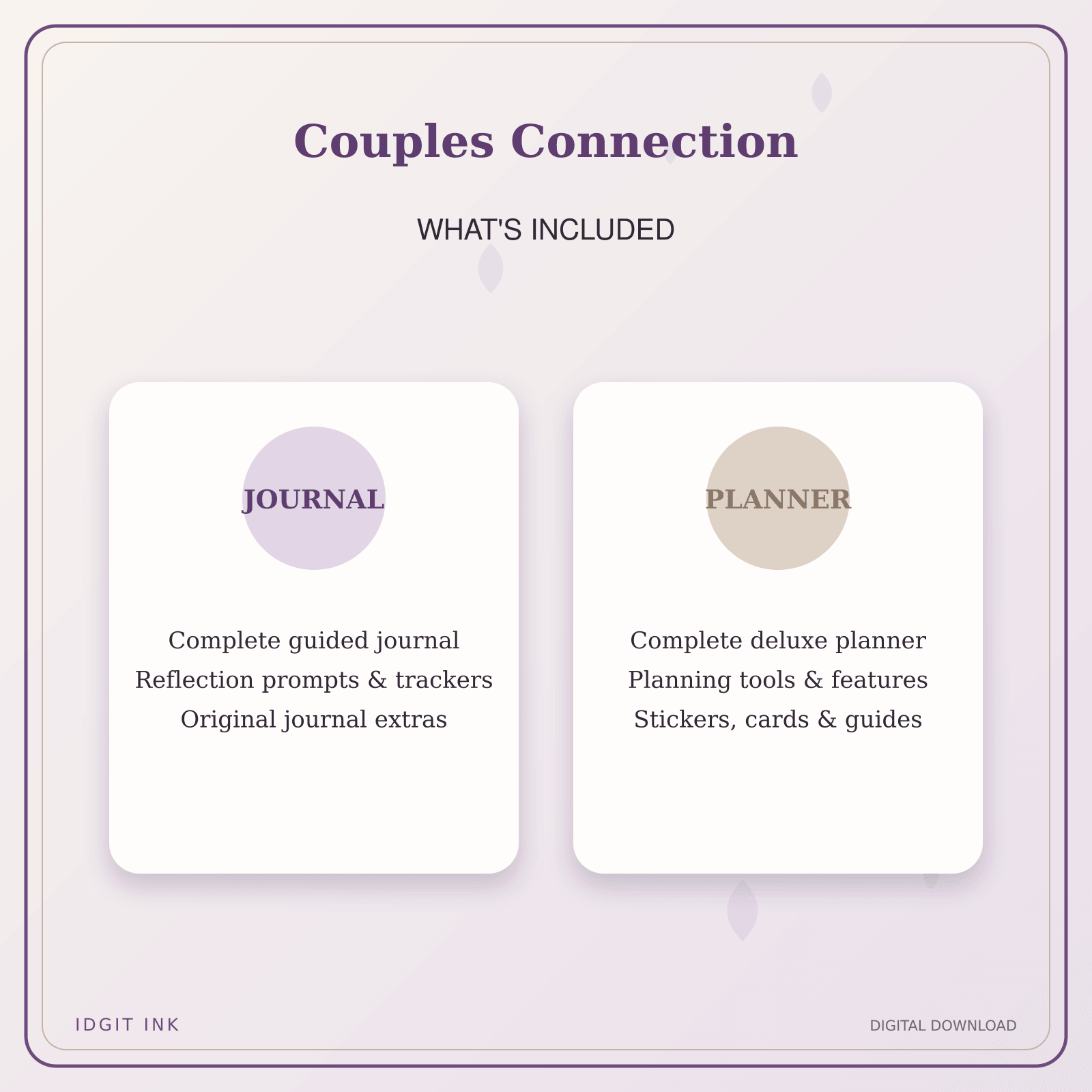 Idgit Ink Couples Connection deluxe journal and planner bundle — complete journal and planner bundle contents