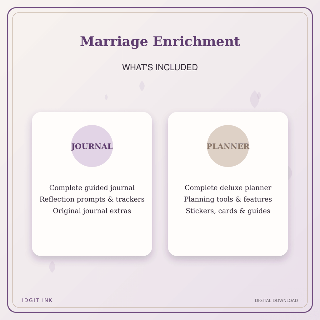 Idgit Ink Marriage Enrichment deluxe journal and planner bundle — complete journal and planner bundle contents
