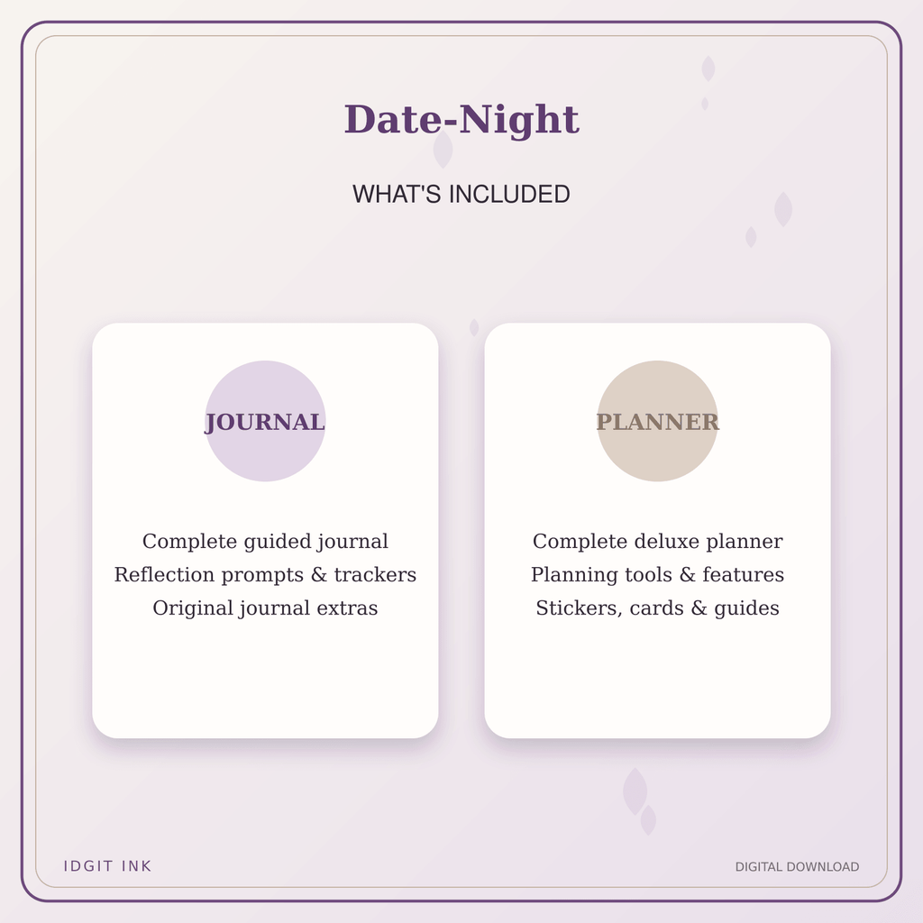 Idgit Ink Date-Night deluxe journal and planner bundle — complete journal and planner bundle contents