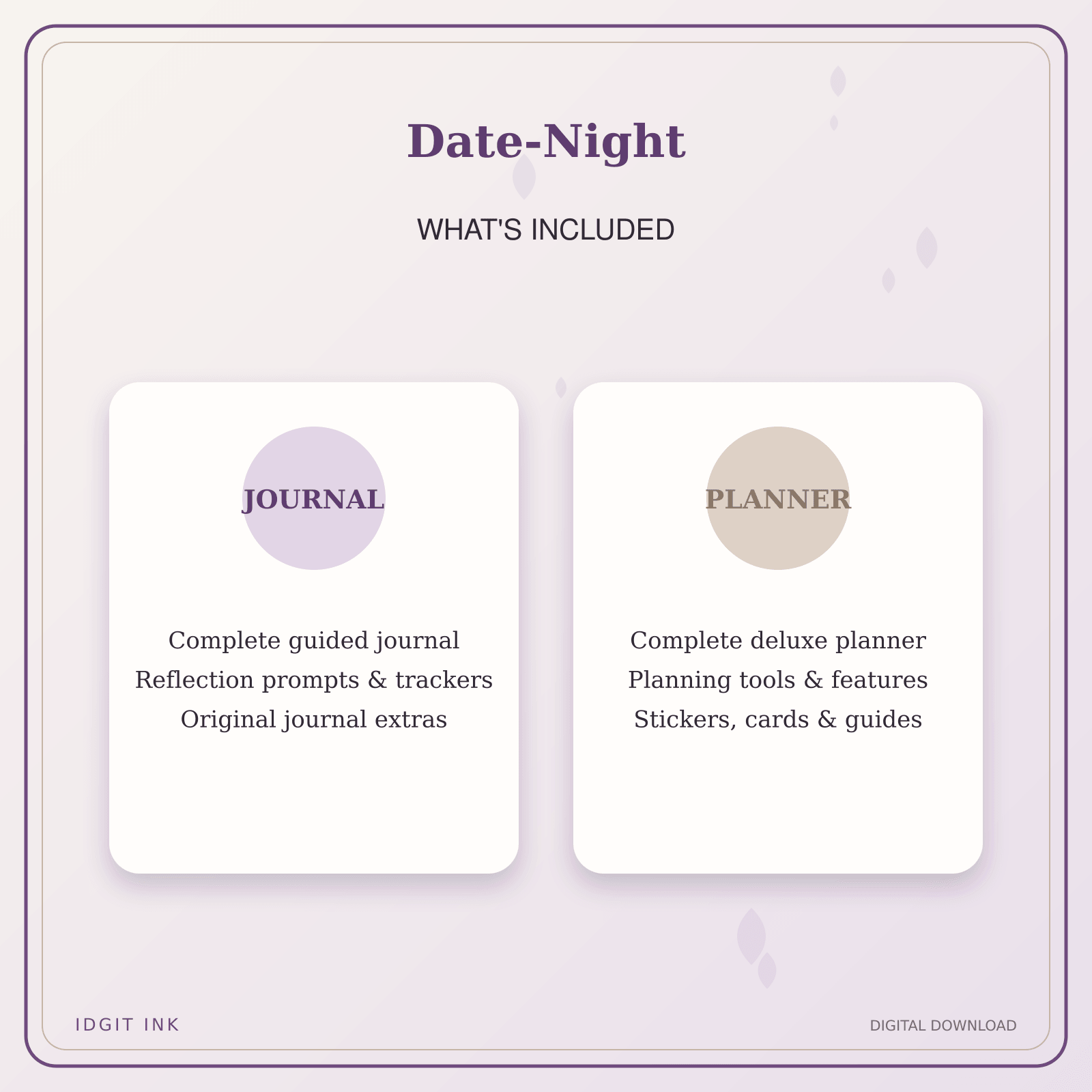 Idgit Ink Date-Night deluxe journal and planner bundle — complete journal and planner bundle contents