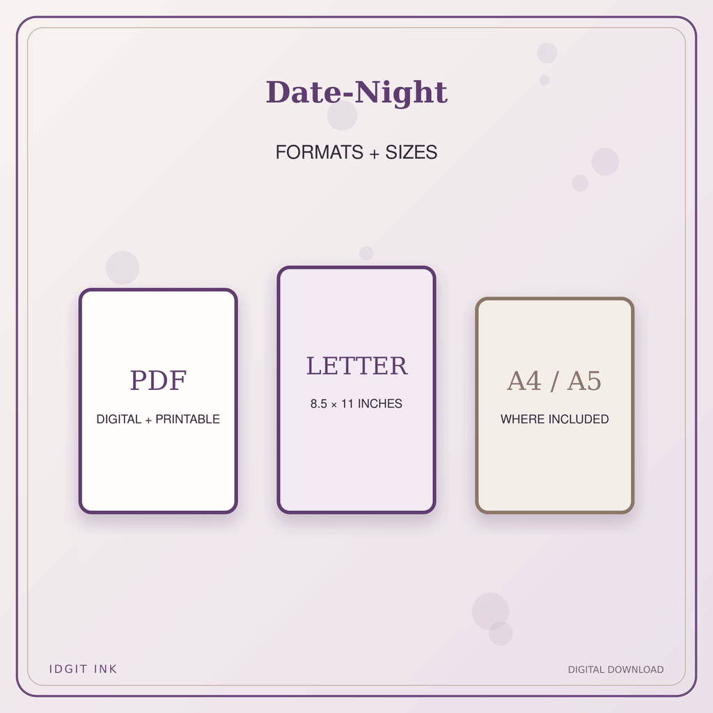 Idgit Ink Date-Night deluxe journal and planner bundle — digital formats and available page sizes