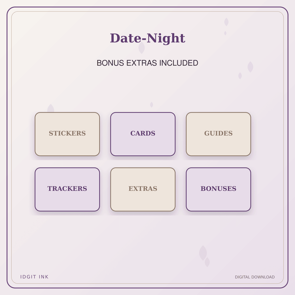 Idgit Ink Date-Night deluxe journal and planner bundle — included digital stickers and cards