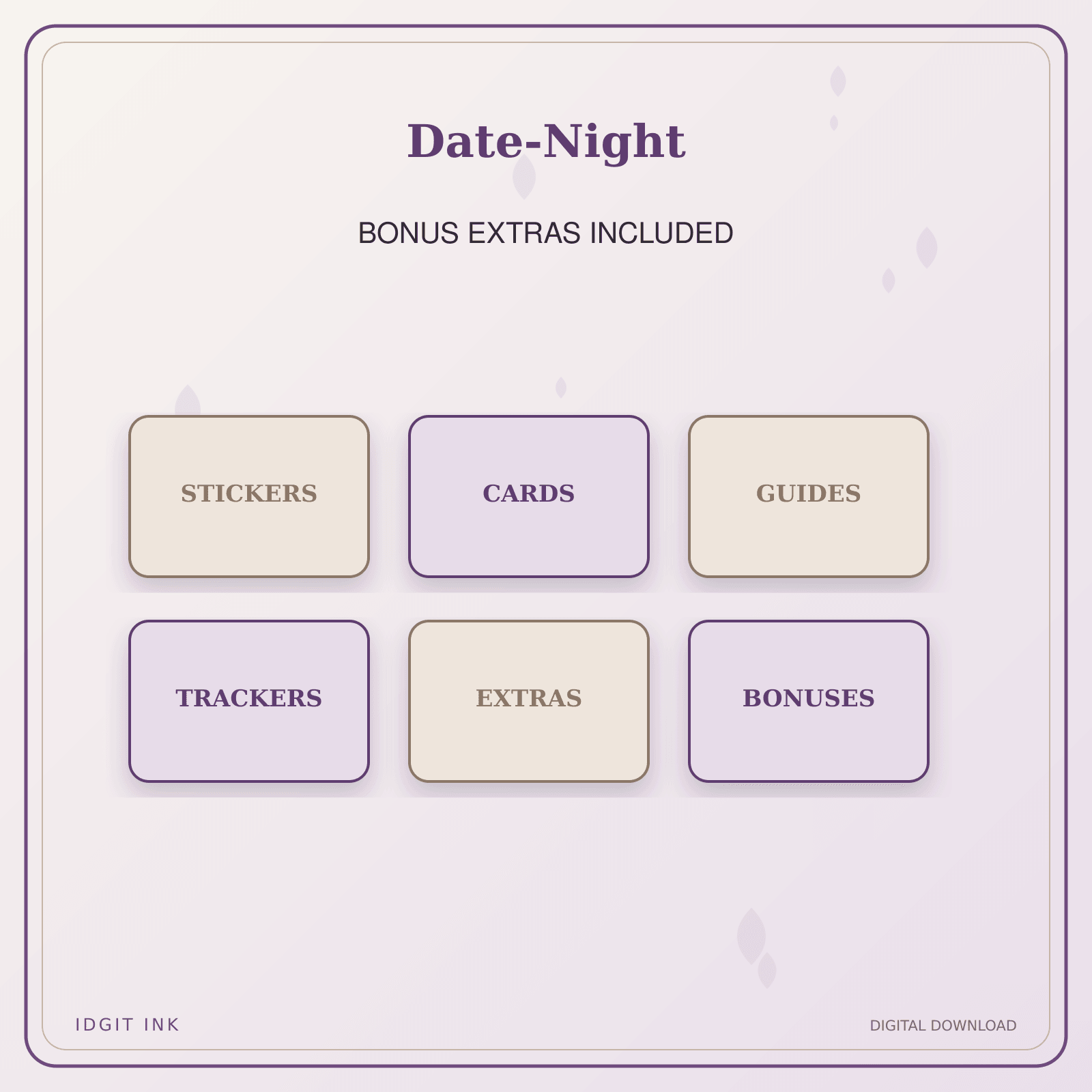 Idgit Ink Date-Night deluxe journal and planner bundle — included digital stickers and cards