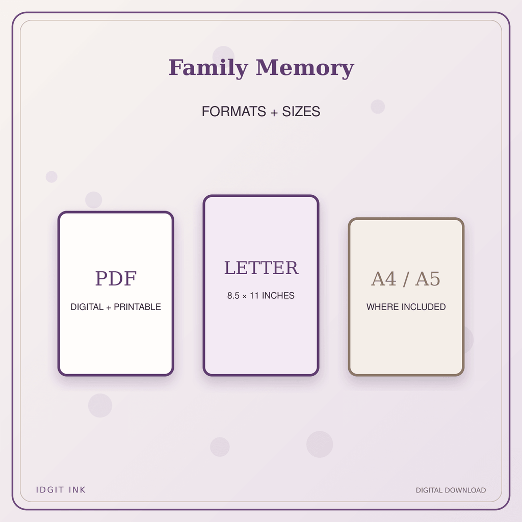 Idgit Ink Family Memory deluxe journal and planner bundle — digital formats and available page sizes