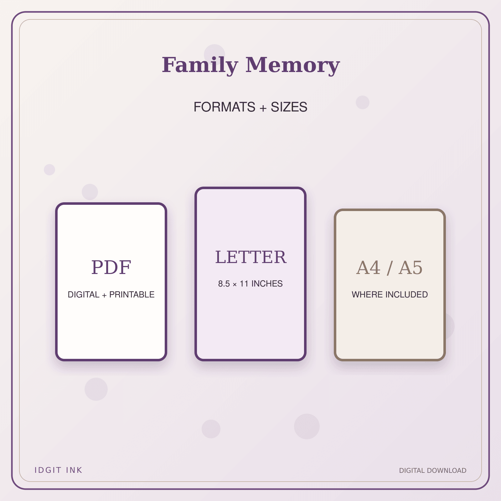 Idgit Ink Family Memory deluxe journal and planner bundle — digital formats and available page sizes