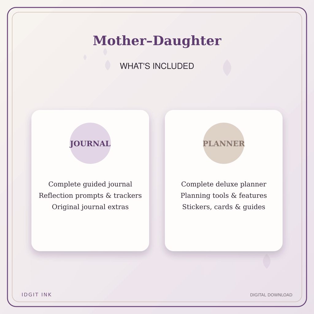 Idgit Ink Mother–Daughter deluxe journal and planner bundle — complete journal and planner bundle contents