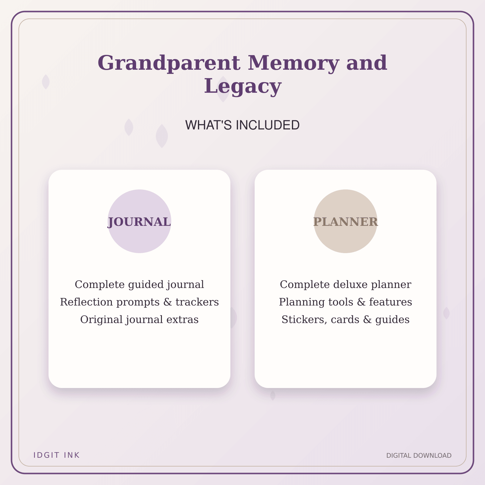 Idgit Ink Grandparent Memory and Legacy deluxe journal and planner bundle — complete journal and planner bundle contents