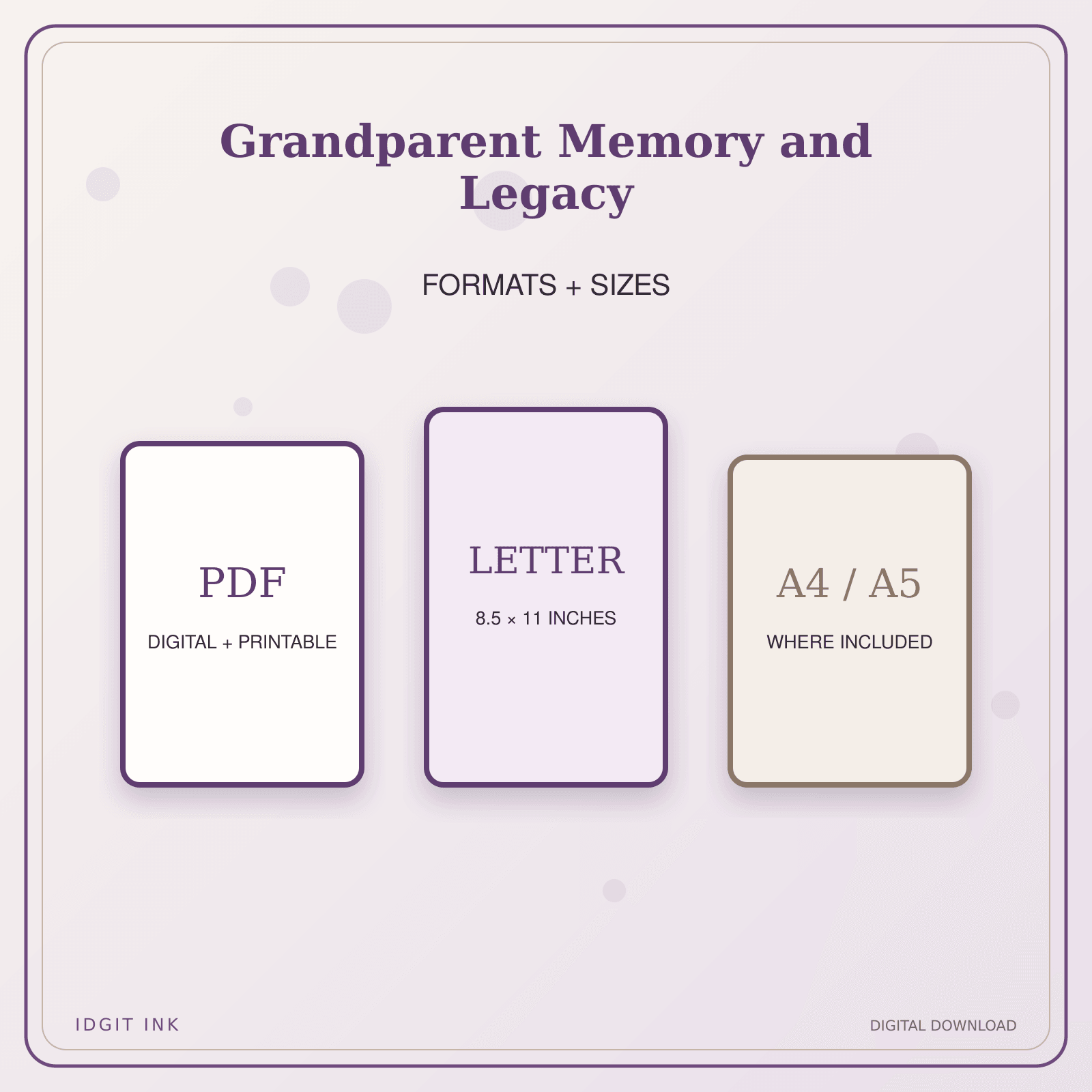 Idgit Ink Grandparent Memory and Legacy deluxe journal and planner bundle — digital formats and available page sizes