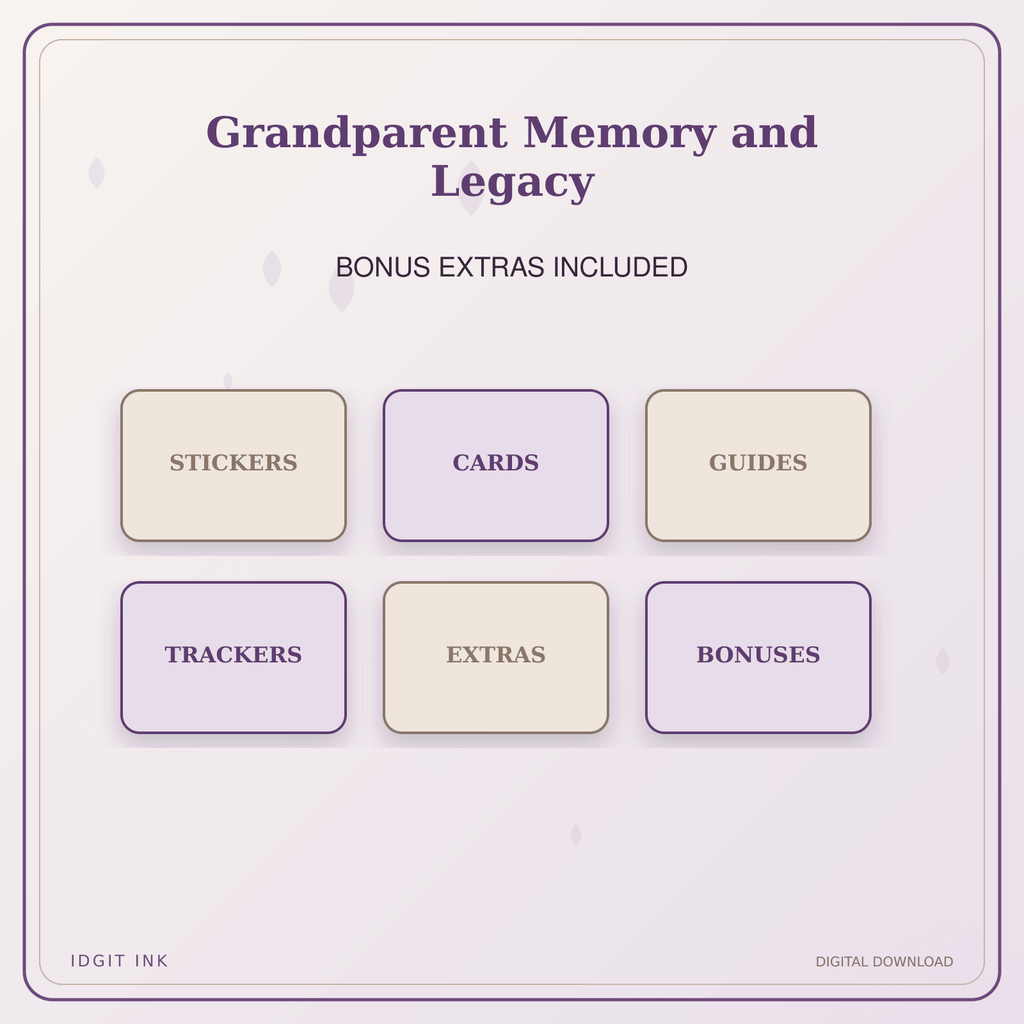 Idgit Ink Grandparent Memory and Legacy deluxe journal and planner bundle — included digital stickers and cards