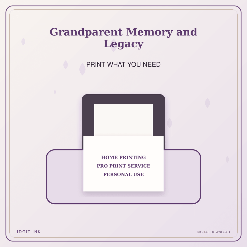 Idgit Ink Grandparent Memory and Legacy deluxe journal and planner bundle — home and professional printing information