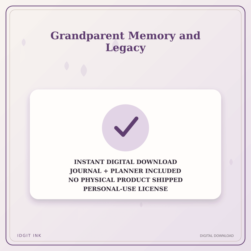 Idgit Ink Grandparent Memory and Legacy deluxe journal and planner bundle — instant download and no physical product notice