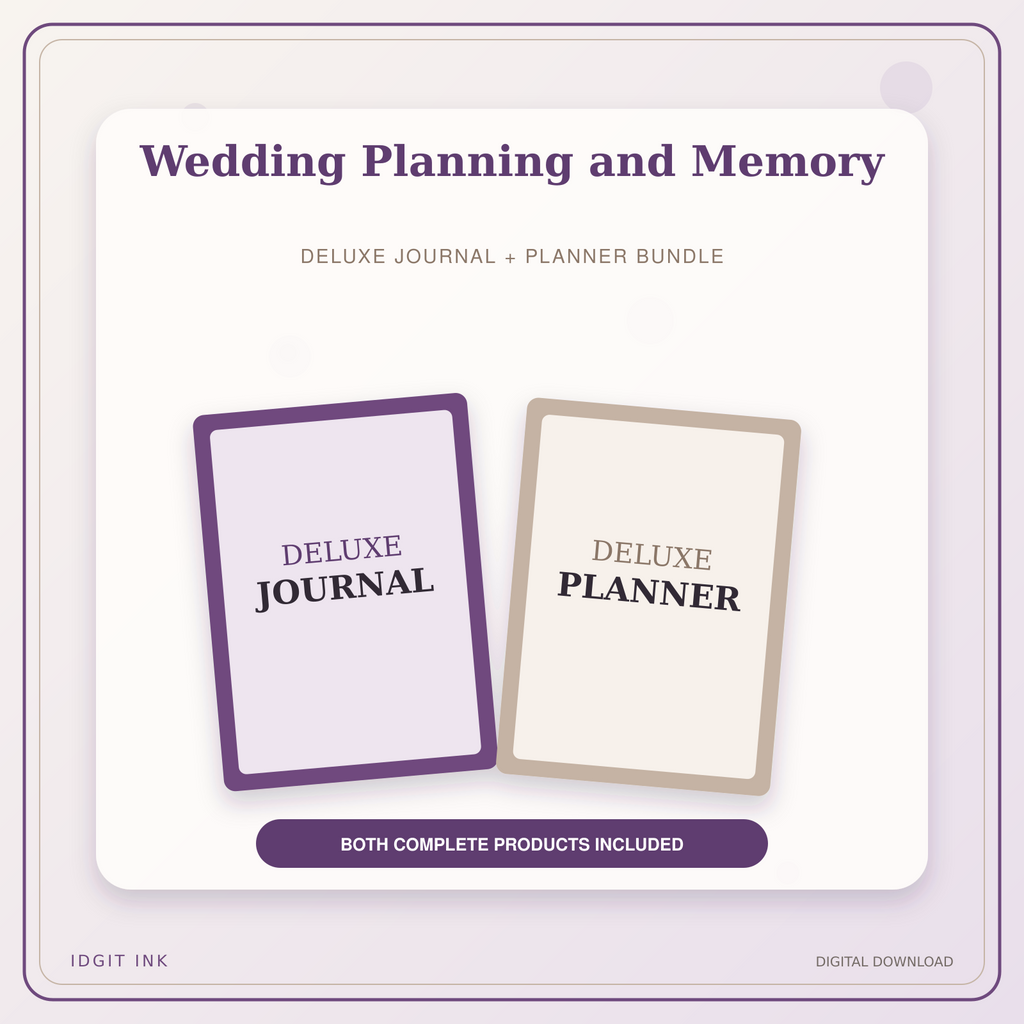 Idgit Ink Wedding Planning and Memory deluxe journal and planner bundle — primary bundle cover showing both deluxe products