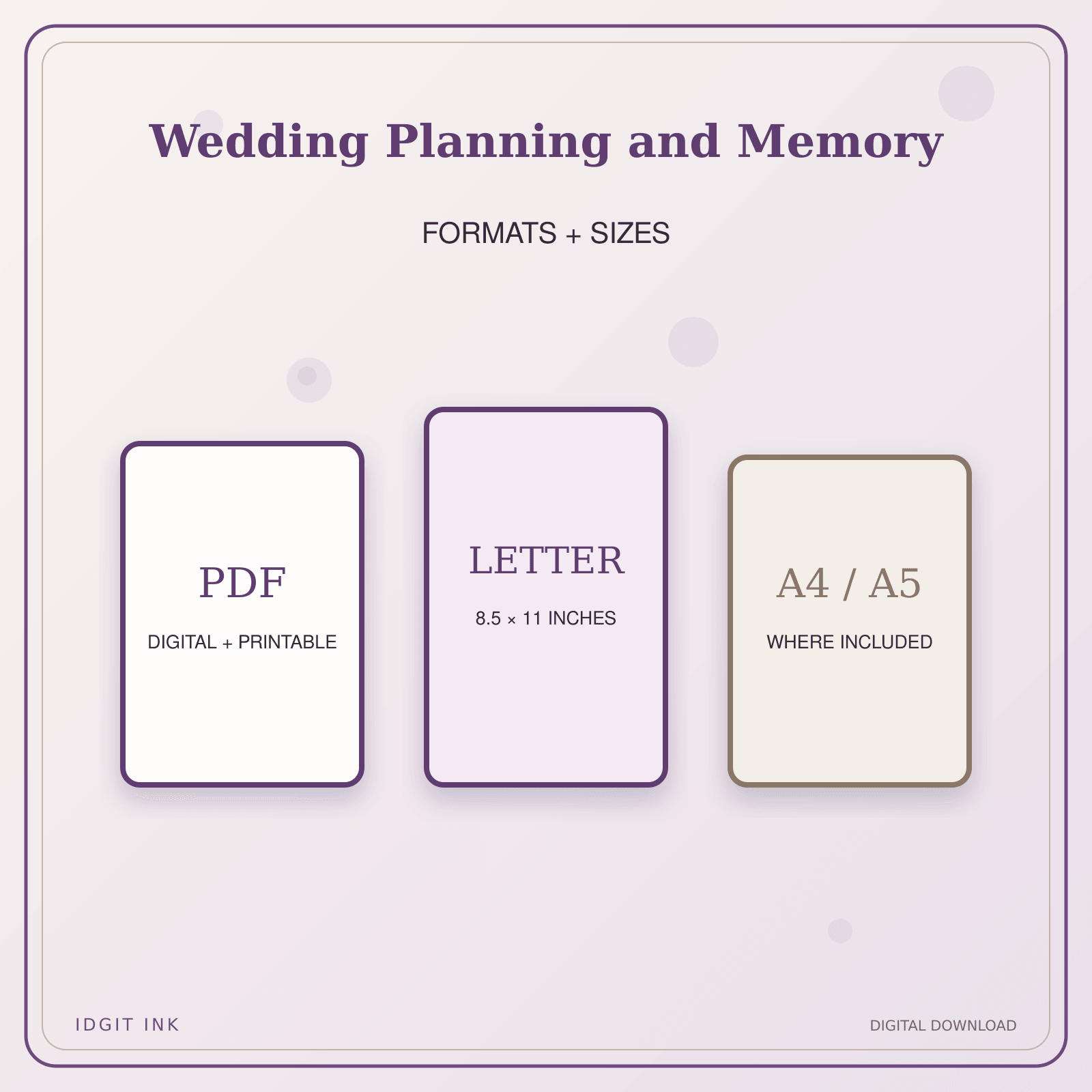 Idgit Ink Wedding Planning and Memory deluxe journal and planner bundle — digital formats and available page sizes